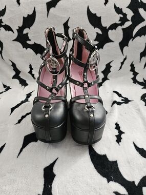 Demonia Strappy Platform Heels - Black